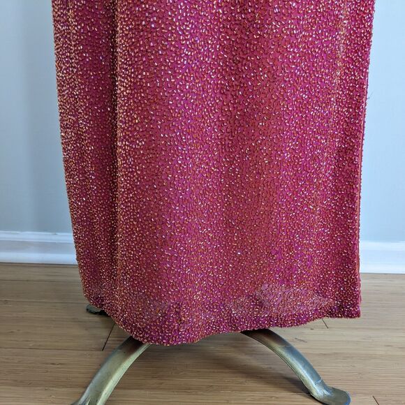 Sean Collection Prom Dress Maxi Gown Y2K Beaded Silk Shoulder Slit Sheath Pink L - Picture 6 of 14